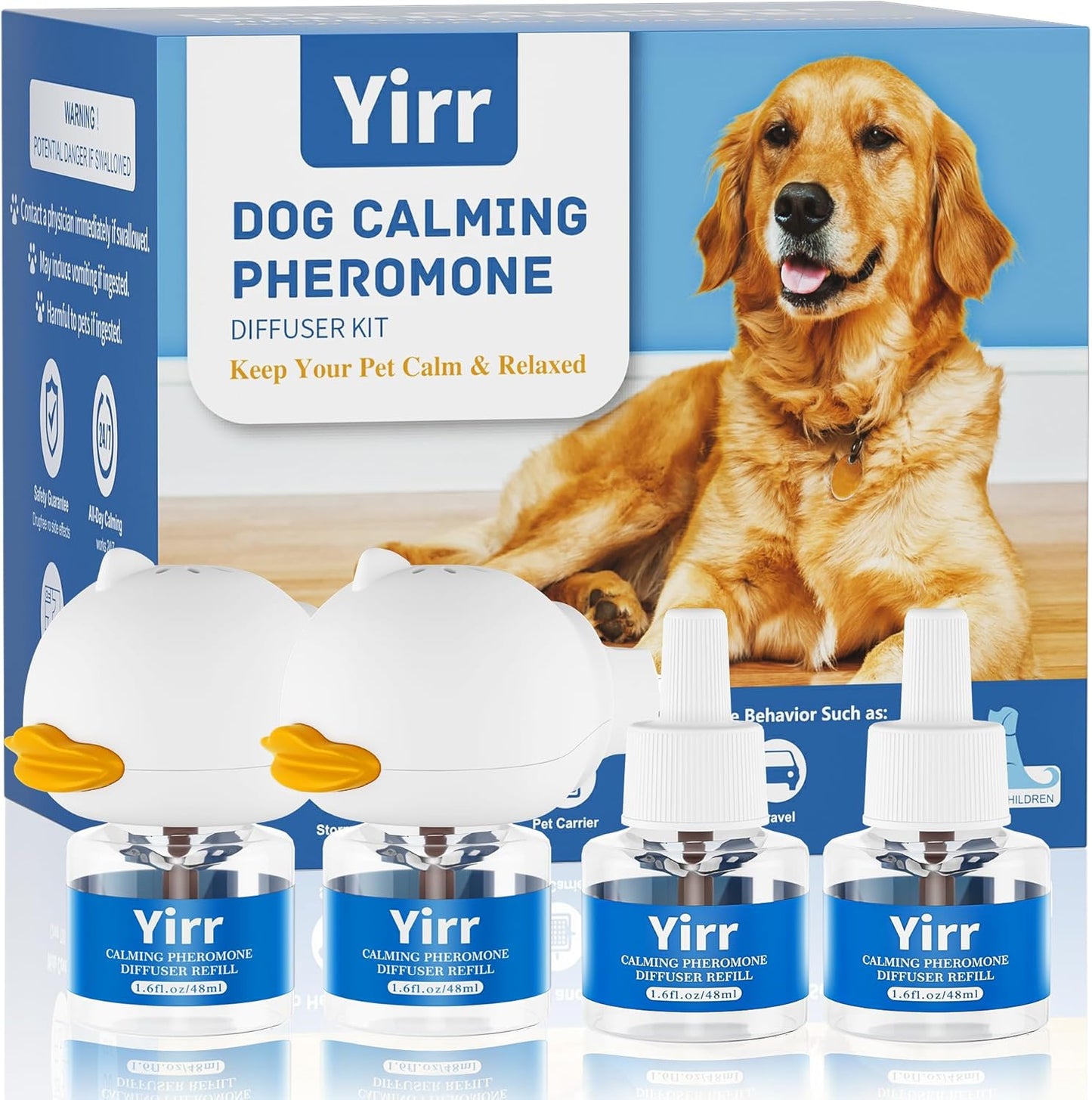 Dog Calming Diffuser, 6 in 1 Dog Pheromones Calming Diffuser, Relaxing Pheromone for Dogs Relief Stress Anxiety Reduce Aggression Barking, Help Train Dog to Pee, 2 Diffuser 4 Refill(48ml)
