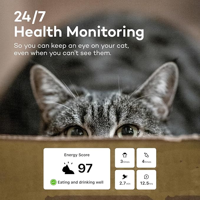 Health Tracker for Cats - Smart Cat Collar with Safety Breakaway Buckle for Indoor Cats, Wellness Alerts, Real-time Monitoring (White×Ice Blue,XL)