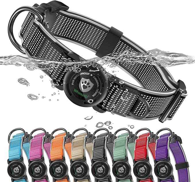 WhoseID Premium AirTag Dog Collar - Waterproof Medium Air Tag Dogs Collar | Magnetic Buckle Heavy Duty Collar | Reflective Dog Collar with AirTag Holder