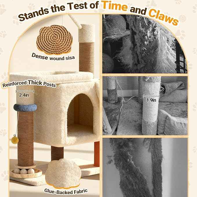 PetDance 37in All-in-1 Small Cat Tree for Indoor Cats | Space-Saving Cat Tower with Cozy Condo, Cat Window Perch, Sisal Scratching Posts, Interactive Ball Track Toy & Self-Grooming Brush,Beige