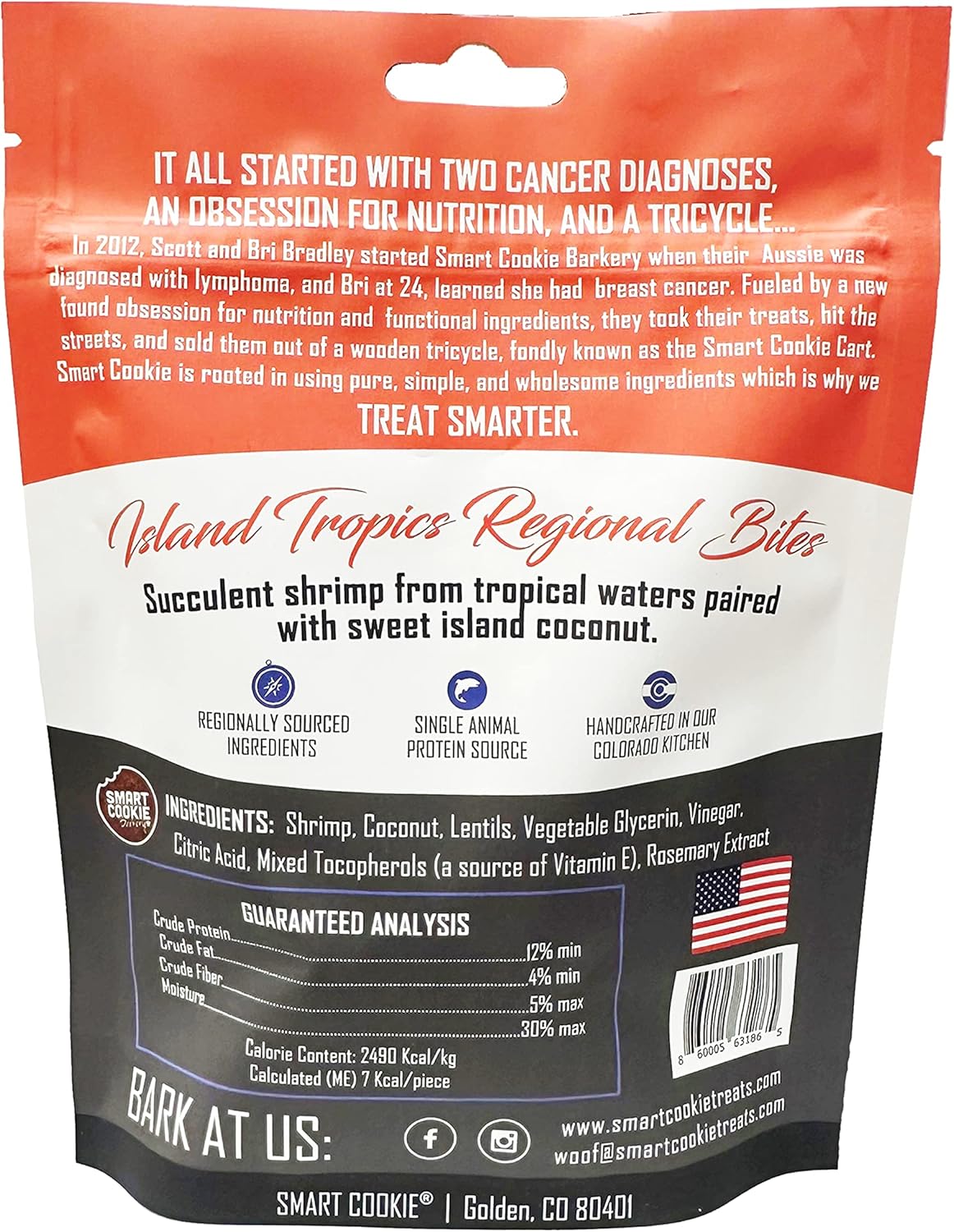 Smart Cookie All Natural Dog Treats - Shrimp & Coconut - Training Treats for Dogs with Allergies, Sensitive Stomachs - Soft Dog Treats, Chewy, Grain Free, Human-Grade, Made in USA - 5oz, Pack of 3