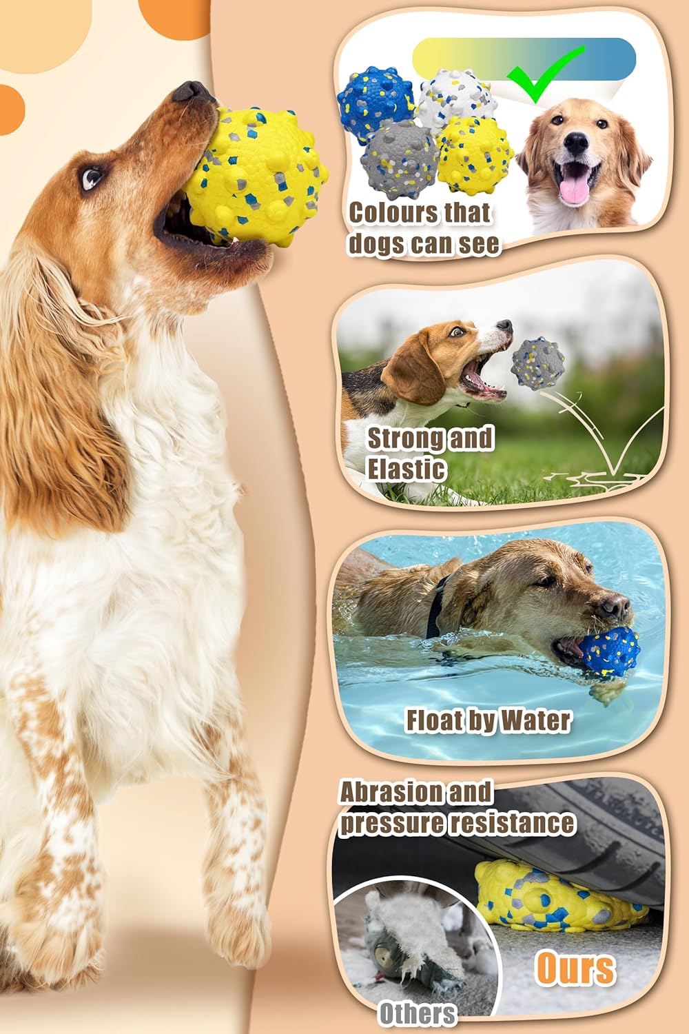3.7'' Dog Balls for Dogs Aggressive Chewers Indestructible Tennis Durable Bouncy Interactive Dog Toy for Fetch Game Floating Balls (Blue Large)