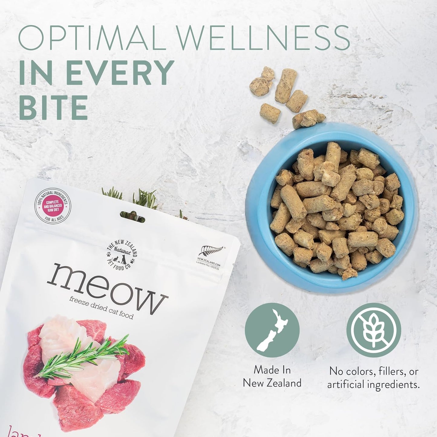 Meow Chicken & King Salmon Freeze Dried Raw Cat Food, Mixer, or Topper, or Treat - High Protein, Natural, Limited Ingredient Recipe 9.9 oz