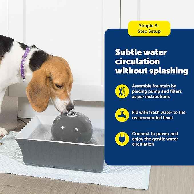 PetSafe Drinkwell Ceramic Pet Water Fountain - Quiet Automatic 70oz Dispenser for Cats & Dogs with Filters - Dishwasher Safe Square Design