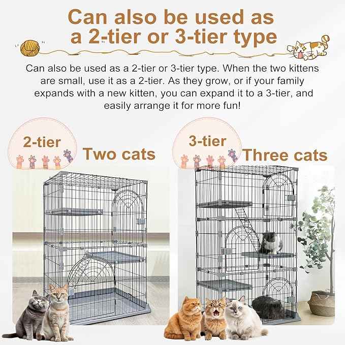 Cat Cage 3-Tier Indoor Cat Enclosure with Widen Bottom Buckle & Reinforced Locking Clamps DlY Cat Playpen for 2-3 Cats & Small Pets,30" Lx 20" W X 52.5" H (Green, Three-Tier52.5")