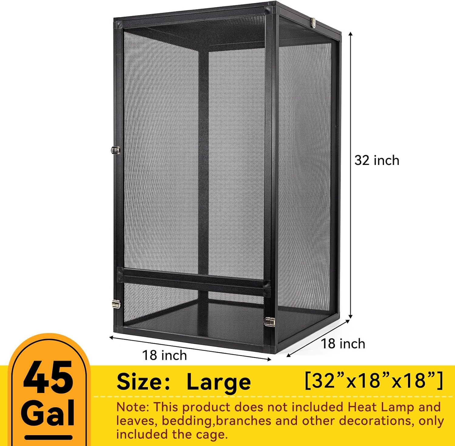 45 Gallon 360° Panoramic Foldable Reptile Terrarium Kit: Crested Gecko Tank and Reptile Cage for Superior Ventilation, Easy Feeding, Sturdiness, and Simple Assembly (Black, 32"x18"x18") - FurryFun