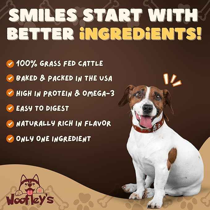 Woofley's 12 Inch Beef Collagen Sticks for Dogs (8 Count) Bully Stick Rawhide Alternative Dog Chews No Hide Bones for Medium & Large Dogs