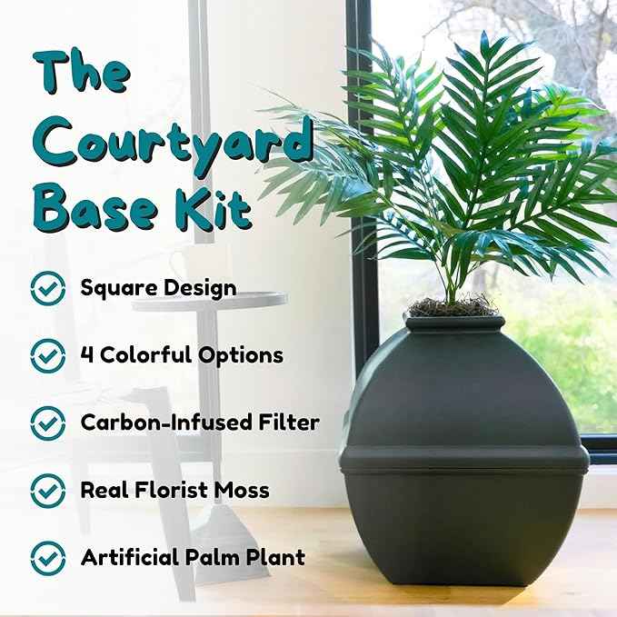 Good Pet Stuff Hidden Litter Box Planter, Decorative Cat Litter Enclosure with Carbon Filter, Artificial Plant, Easy Clean, Indoor Design, Courtyard Square Style, Base Kit, Black Suede