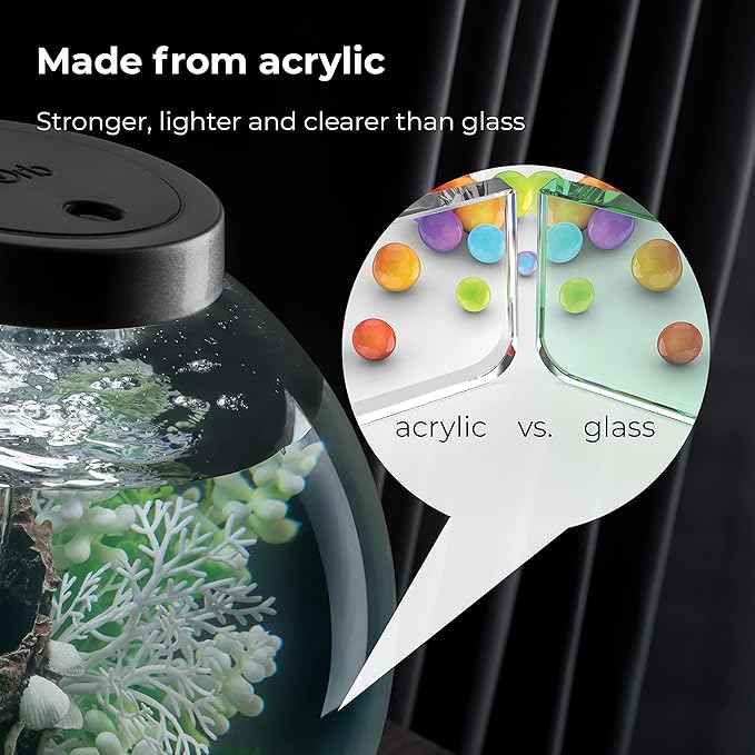 biOrb Classic 60 Acrylic 16-Gallon Aquarium with Multi-Color Remote-Controlled LED Lights Modern Tank for Tabletop Display, Black