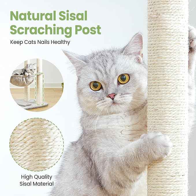Small Cat Tree Tower with Lots of Scratching Posts - 42 Inch Medium Compact Cats Scratch House with Hammock Perch for Multi Level 2 Kitty - Indoor Corner Cat Bed Condo Climbing Gym Towers Furniture