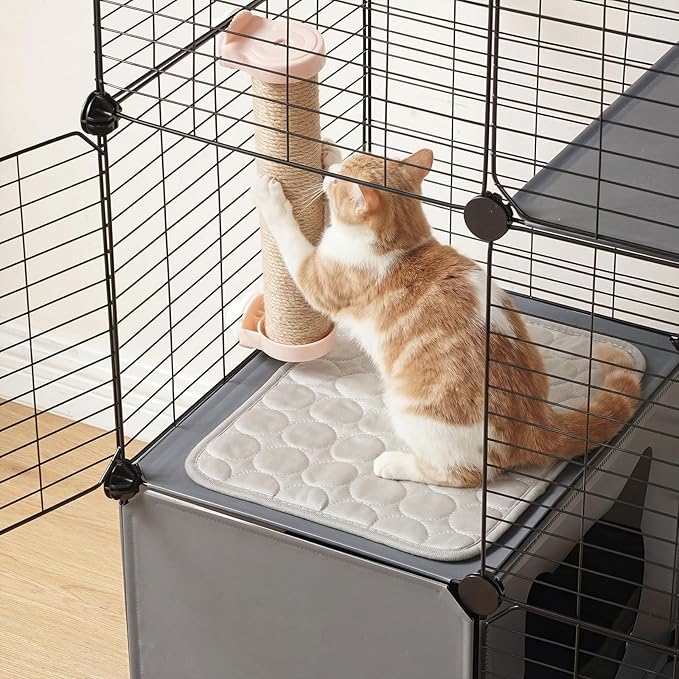 HOOBRO Cat Cage with Litter Box, 3 Tier Indoor Cat Enclosure Playpen with Storage, Food Bowls and Scratching Post, Detachable Metal Wire Kennel Crate, 27.6" L x 17.7" W x 48.8" H, Black and Grey