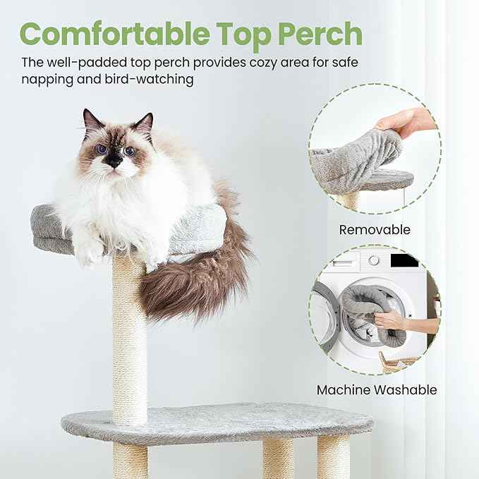 Small Cat Tree Tower with Lots of Scratching Posts - 42 Inch Medium Compact Cats Scratch House with Hammock Perch for Multi Level 2 Kitty - Indoor Corner Cat Bed Condo Climbing Gym Towers Furniture
