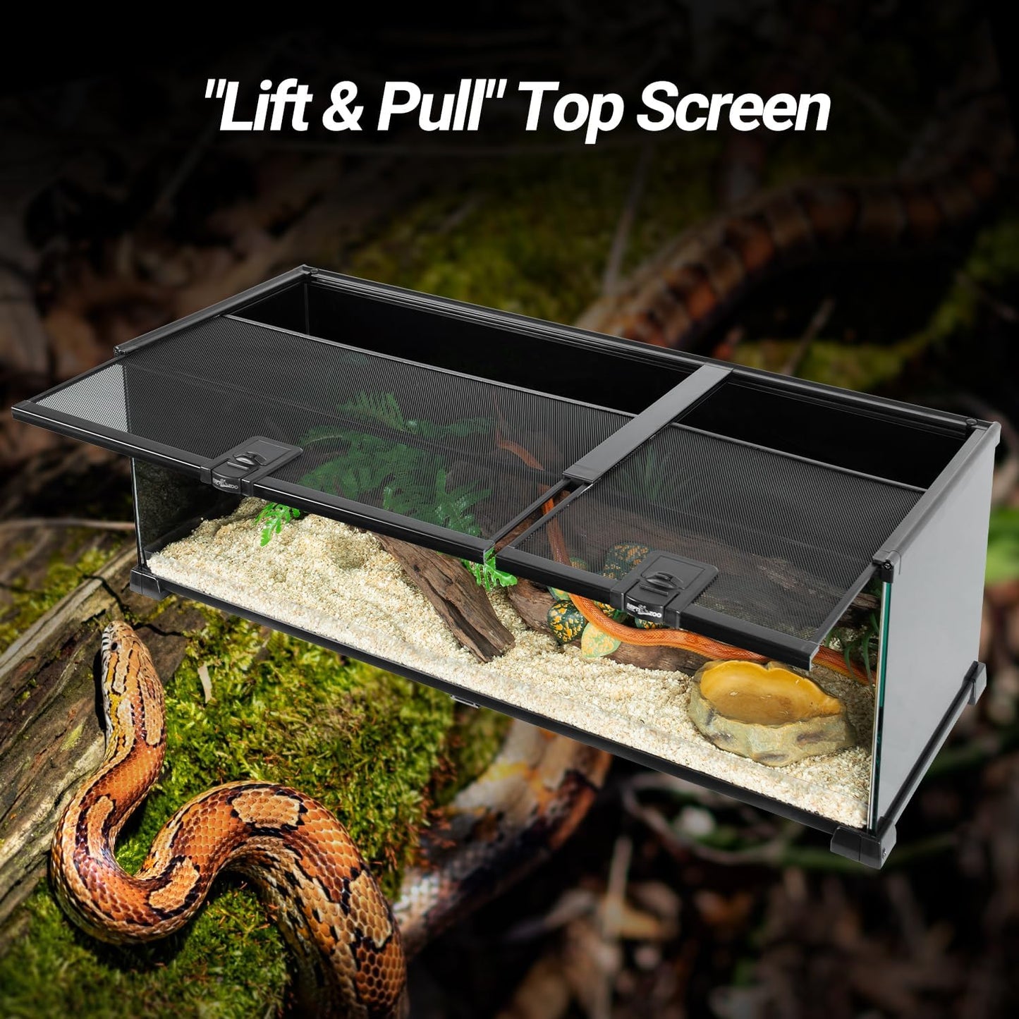 REPTIZOO Reptile Terrarium Tank 30" x 12" x 10", Black-Tinted Glass Snake Tank with Top Feeding Ports Top Screen Ventilation Reptile Habitat for Snake Spider - FurryFun