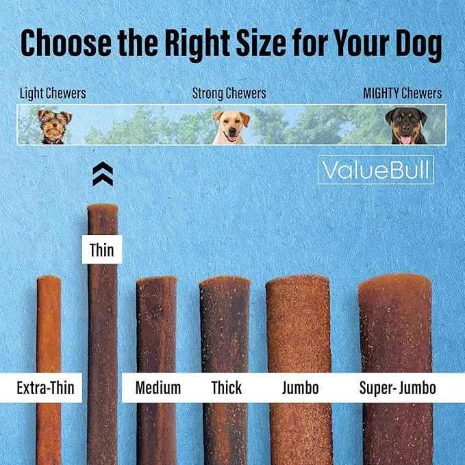 ValueBull Collagen Sticks for Small Dogs, 12 Inch Thin Chews, Natural Dog Treats, 200 Count Bulk Pack - Supports Joints, Skin & Coat with Chondroitin & Glucosamine