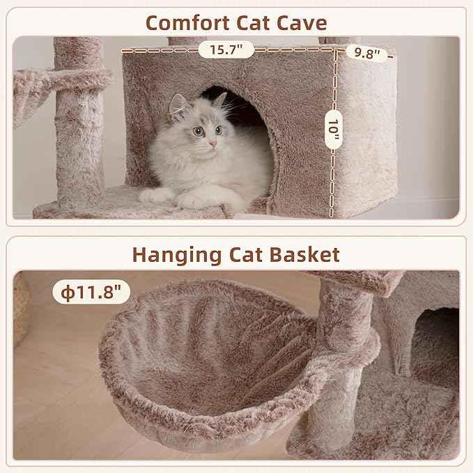 Cat Tree for Indoor Cats, Cat Tower with Scratching Post for Small Cats and Kittens, Cat House with Removable Top Platform and Fluffy Balls, Hanging Cat Basket, Mushroom GCT006SMU