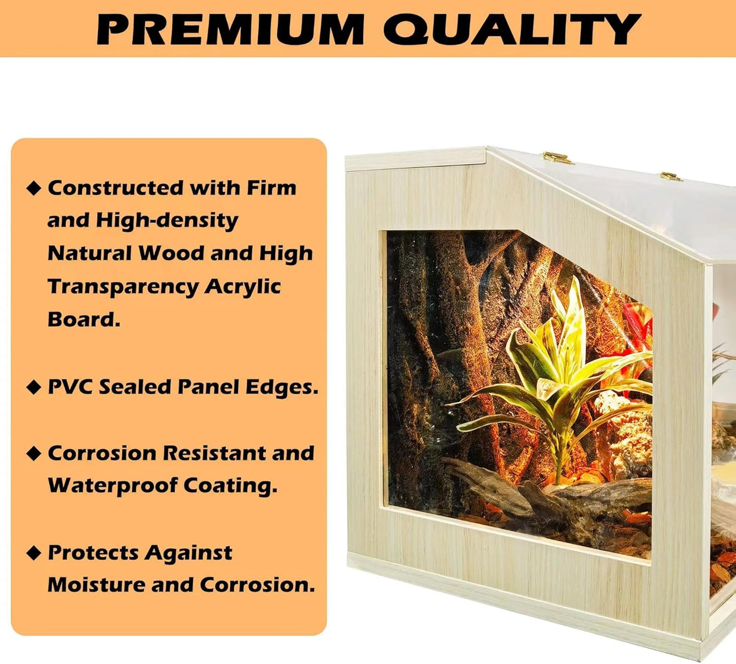 Prolee 68 Gallon Reptile Terrarium Tank Large 48 Inch Lizard Tank Bearded Dragon Tank with Roof Door, Snake Tank with Built-in Lamp Fixture and Switch, Side Windows, 48 Inch - FurryFun