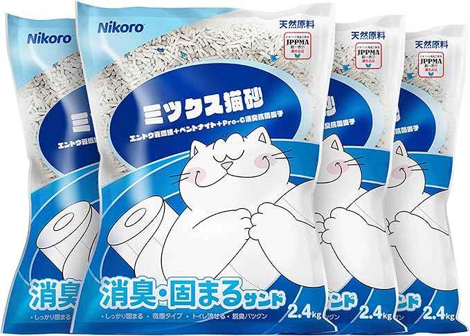 NIKORO Tofu Cat Litter,Strong Clumping Cat Litters,Odor Control and Unscented Ultra Absorbent Water Flushable Bentonite Tofu Cat Litter,Dust Free Scent Free,21 lbs(5.29 lbs×4Bags)