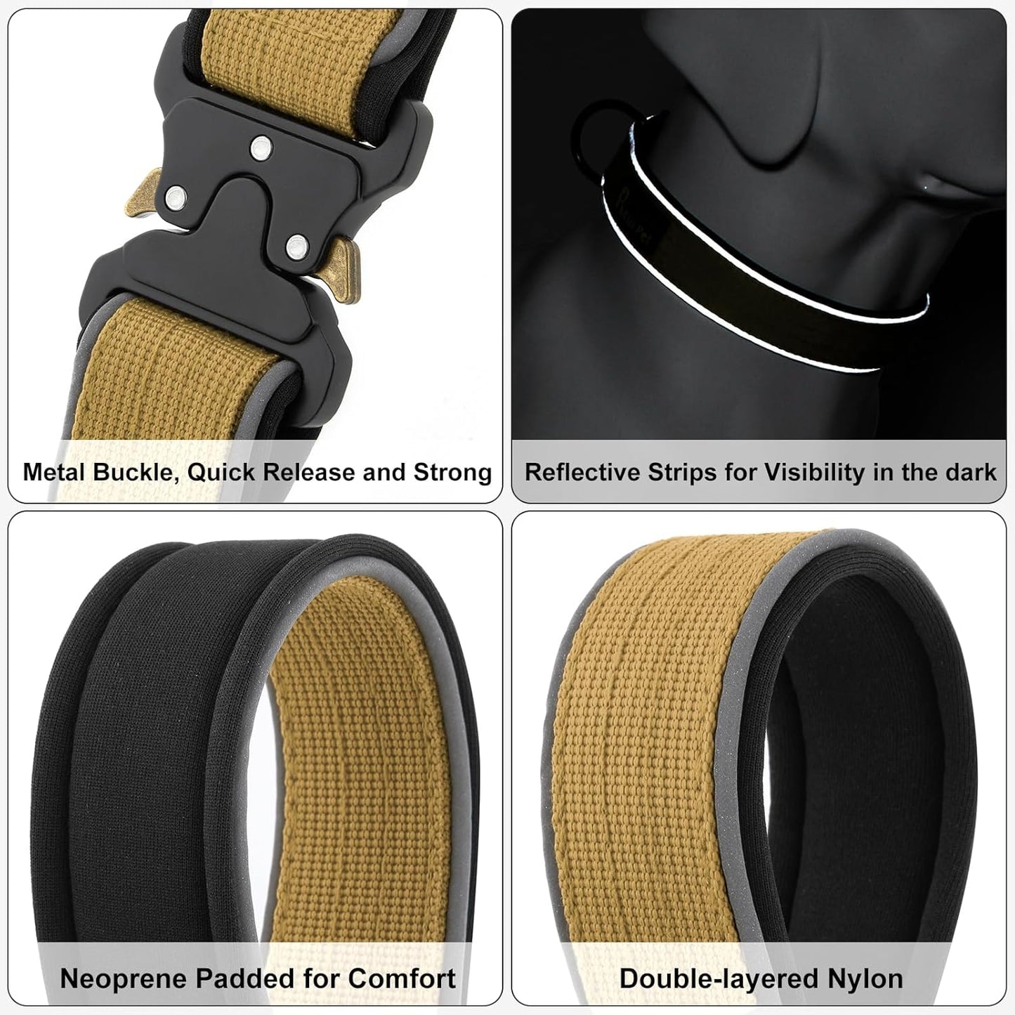 Plutus Pet Tactical Dog Collar, Reflective, Adjustable Heavy Duty Dog Collar, Soft Padded and Comfortable, for Small Medium and Large Dogs (Brown, XS)