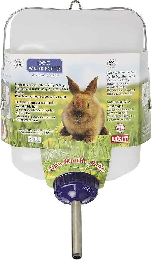 Lixit® All-Weather Rabbit Water Bottle - 64 Ounce Widemouth Cage Water Bottles for Rabbits, Ferrets, Guinea Pigs, Rats, and Other Small Animals (White, 64 Ounce (Pack of 2))
