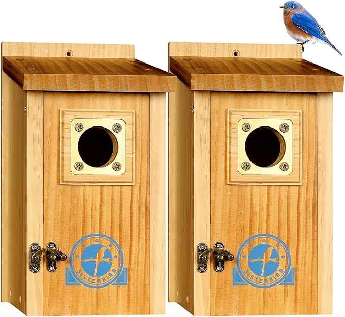 Pack of 2 Premium Bluebird Houses for Outside, Assembled Bird House Gift, Garden Decoration Bluebird House, Copper Predator Guard, Easy to Clean Bird Nesting