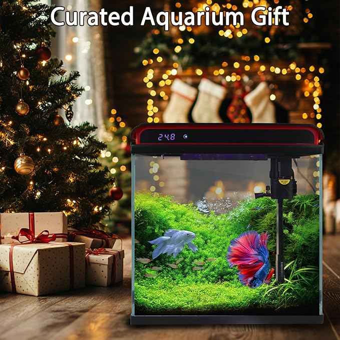 20 Gallon Fish Tank Smart Aquarium Kit, Glass Small Aquarium Starter Kits Self Cleaning with 3 Types of LED Lights and Filter Water Pump, Water Temperature Detection Ultra Quiet Gift for Kid