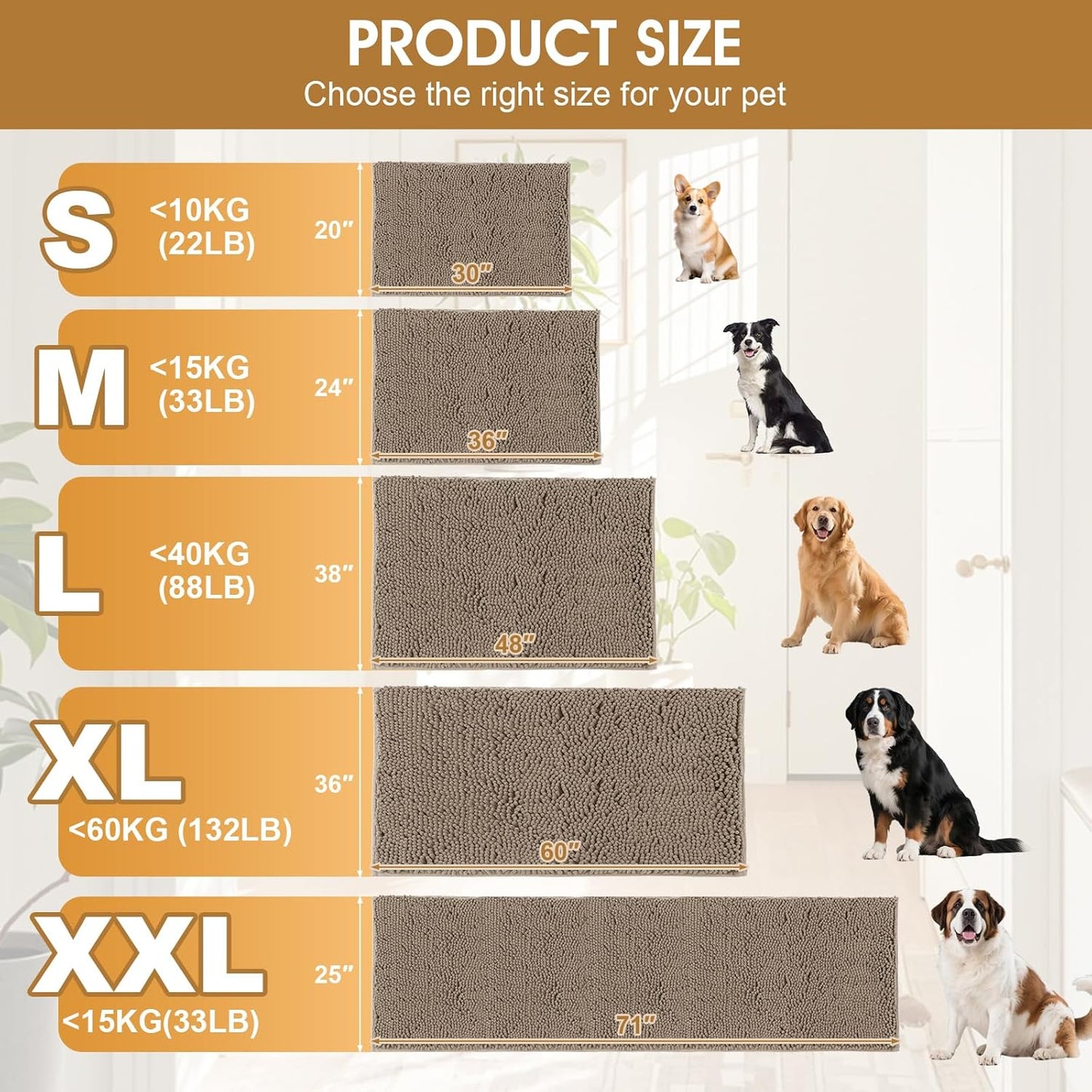 Dog Door Mats for Muddy Paws, Chenille Absorbent Door Mats, Non Slip Heavy Mud Mat for Dogs, Soft Indoor Door Mat for Entryway, Mud Paws, Inside Floor,30" X 20", Beige