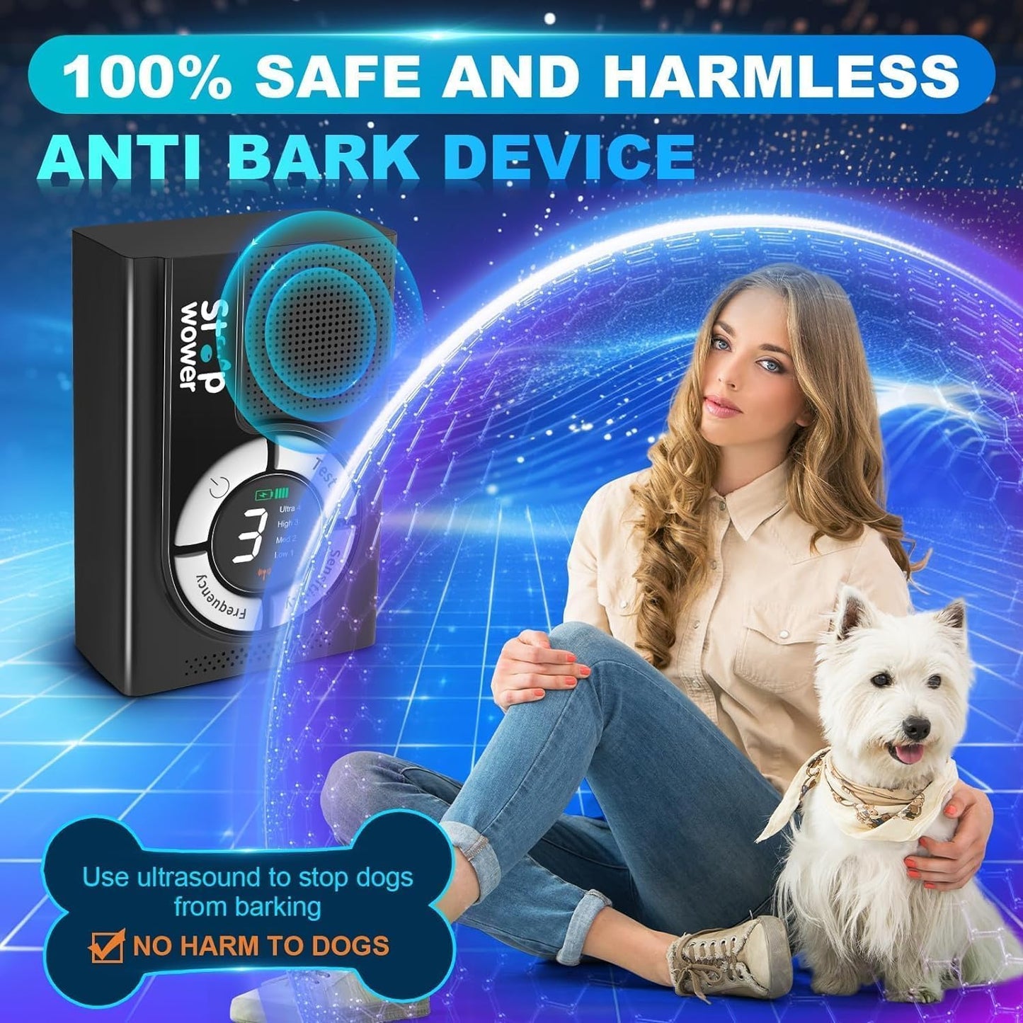 Dog Training & Behavior Aids,Anti Barking Device and Dogs Bark Control Device of 33ft Range,Dog Barking Deterrent with 3 Levels,Outdoor Dogs Barking Control Device with Waterproof