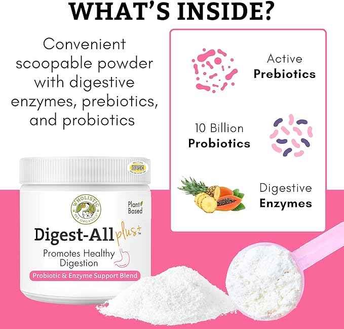 Wholistic Pet Organics Probiotics for Dogs with Digestive Enzymes & Prebiotic Fiber - 2 Oz - Daily Cat & Dog Probiotics for Digestive Health, Anti Diarrhea & Gut Support - Cat Probiotic - 57 Scoops