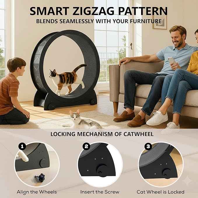 Portable Cat Running Wheel for Indoor Cats 44" Large XL 12" Wide, Cat Treadmill, Wheel with Carpeted Runway for Kitty’s Longer Life, Moveable Safe & Stable Design.