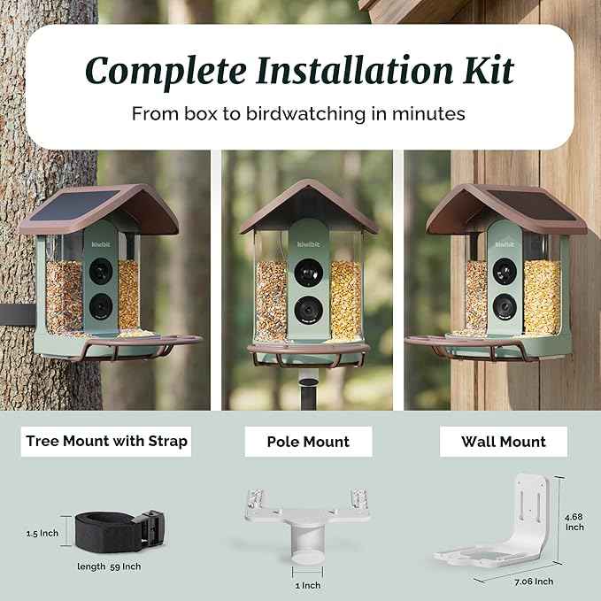 Solar Smart Bird Feeder with Camera - No Subscription, AI Bird Identification Included, 4K HD Live Video & 8MP Photos, Wireless Outdoor Wild Bird Watching Gifts for Bird Lovers, Brown