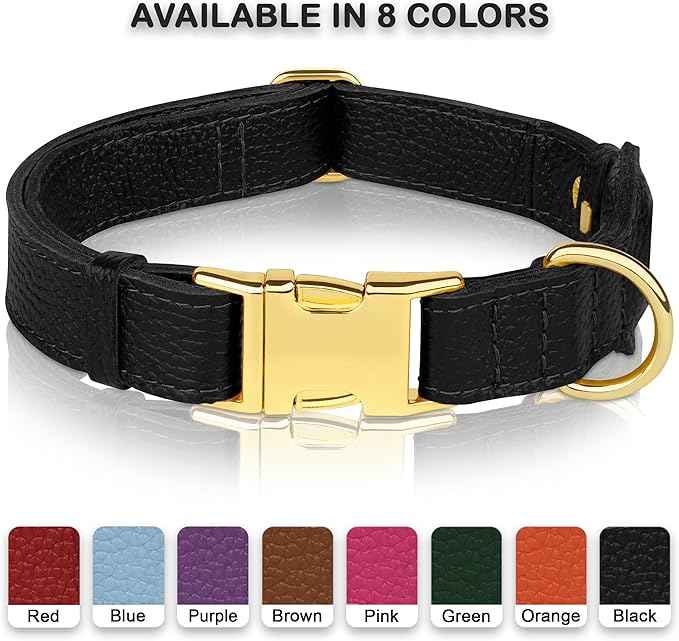 Leather Airtag Dog Collar - Soft Tracking Dog Collar with Apple AirTag Holder and Metal Buckle - Safety GPS Pet Collars for Small Medium Large Dogs Puppy Pink Red (Black, XS, 9"-12" Neck Fit)