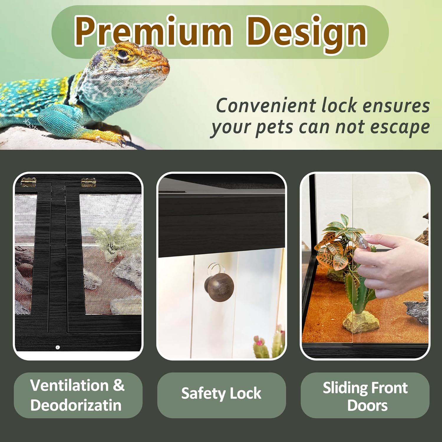 PROLEE Tempered Glass Reptile Enclosure with Leg,48“ Scratch-Proof Bearded Dragon Tank,79 Gallon Lizard Tank with Metal Mesh Tops and Lockable Door,Spacious Reptile Habitat for Snake,Lizard (Black) - FurryFun