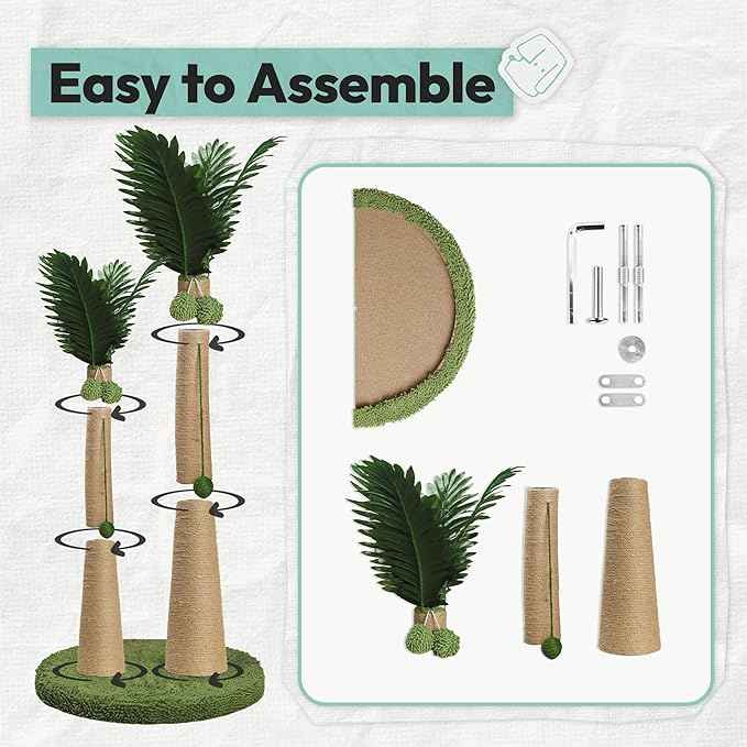 Cat Scratching Post 33 Inch Double Post Support with Hanging Balls, Cat Scratcher for Indoor Kittens, Extra Stable Base, Paw-Friendly Jute Material M