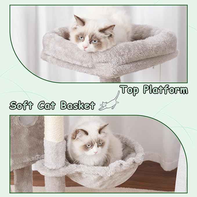 Cat Tree, 41.3" Cat Tower for Indoor Kittens with Scratching Board and Posts, Multi-Level Cozy Cat Condo with 2 Perches, Hammock, Balls, Light Gray GCT005SW
