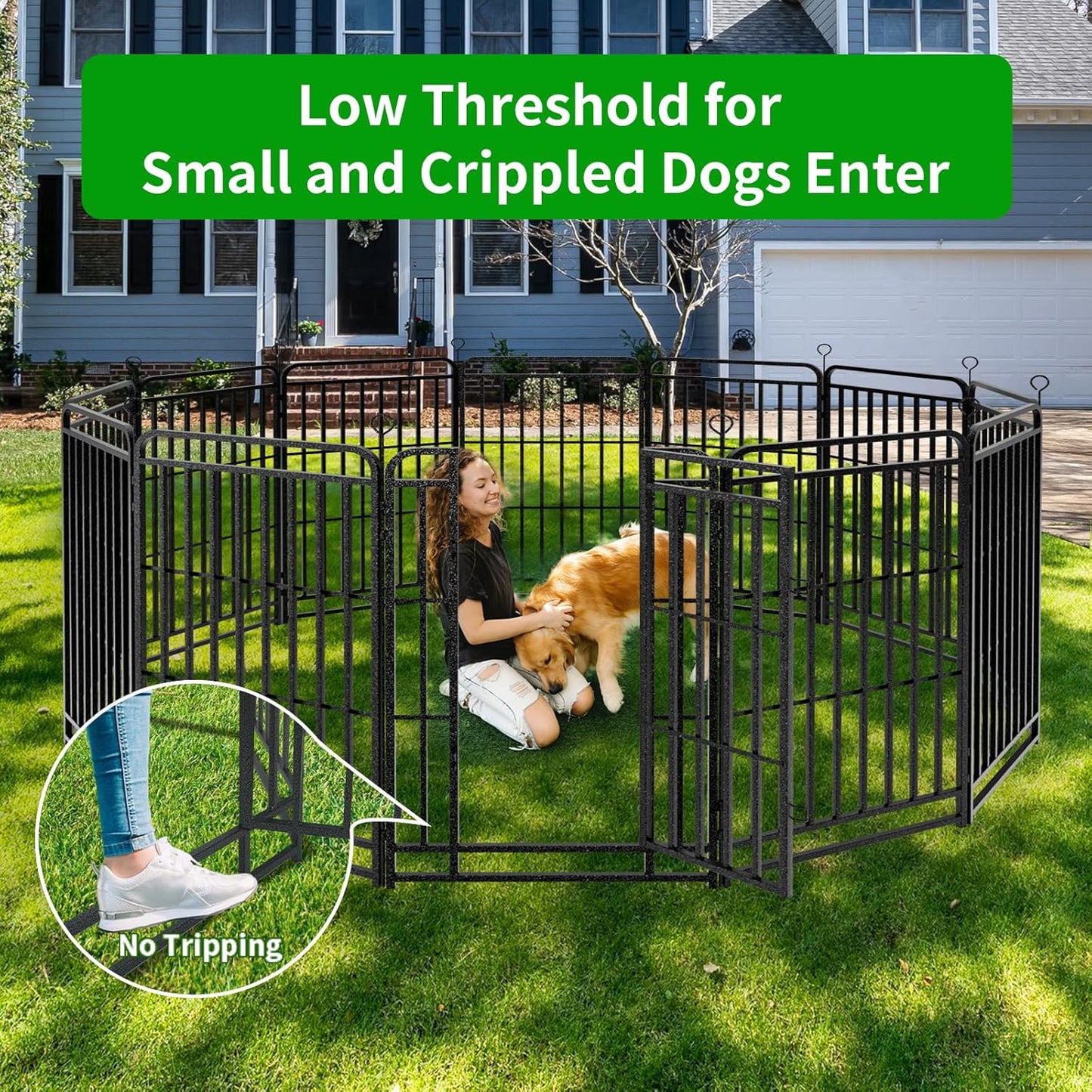 Dog Playpen Outdoor 12 Panels Heavy Duty Dog Fence 47" Height with Thick Pipe Anti-Rust with Doors Portable for RV Camping Yard, Total 27FT, 57 Sq.ft, Snowy Black