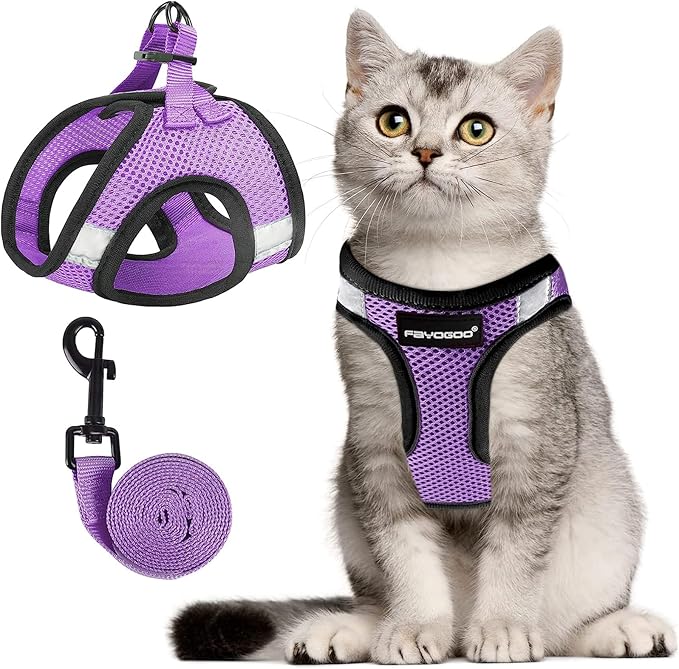 FAYOGOO Cat Harness and Leash Set | Upgrade Step-in Escape Proof Harness | Lightweight Soft Vest, No-Choke Design for Walking, Travel, Camping (Modern Violet)