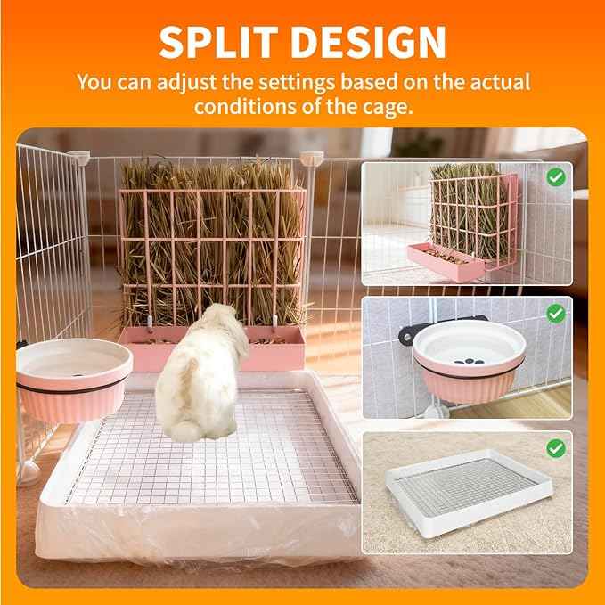 3 in 1 Rabbit Hay Feeder with Litter Box,Upgraded Metal Hay Rack & Litter Tray & Water Bowl,Quick Cleaning,Easy to Install,Bunny Supplies for Rabbit Guinea Pig Chinchilla Small Animals