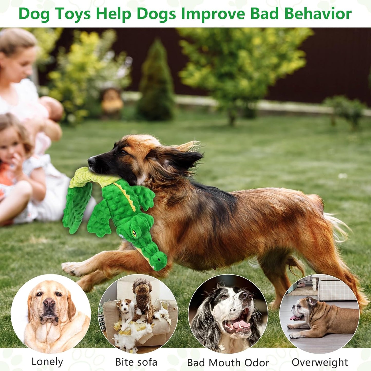 Large Squeaky Alligator Dog Toys, Interactive Puppy Toys with Crinkle Paper, Pull Tug of War Dog Toy, Plush Dog Chew Toys for Small, Medium, Large Breed