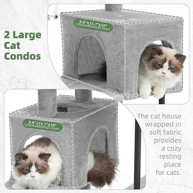 51.2'' Cat Tree Tower, Cat Tower with Scratching Post, Sturdy Steel Pube Cat Tree for Inoor Cats Large Adult, Cat Hammock and Basket, Padding Top Platform, Light Gray GCT014W