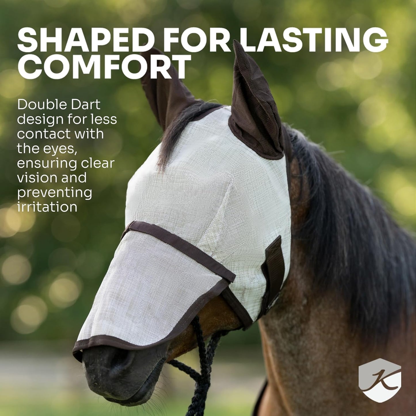 Kensington Fly Mask with Fleece Trim for Horses — Protects Face and Eyes from Flies and Sun Rays While Allowing Full Visibility — Breathable and Non Heat Transferring, Large, Atlantis