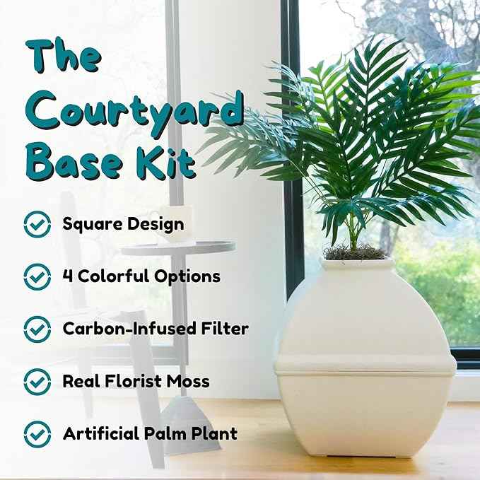 Good Pet Stuff Hidden Litter Box Planter, Decorative Cat Litter Enclosure with Carbon Filter, Artificial Plant, Easy Clean, Indoor Design, Courtyard Square Style, Base Kit, White Birch