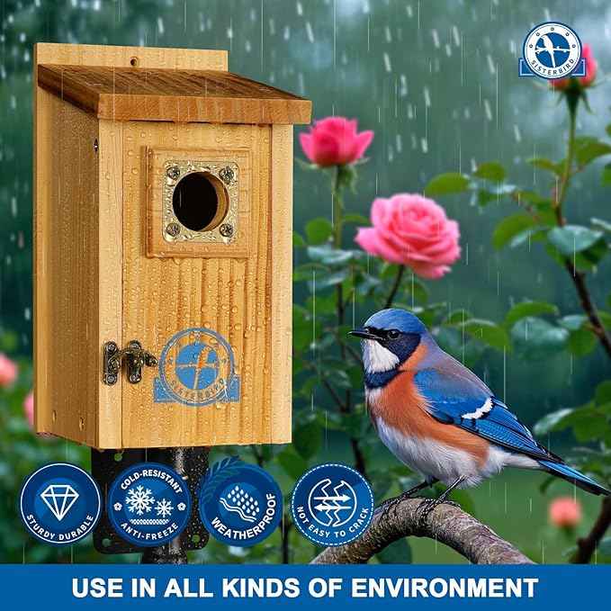 Pack of 2 Premium Bluebird Houses for Outside, Assembled Bird House Gift, Garden Decoration Bluebird House, Copper Predator Guard, Easy to Clean Bird Nesting