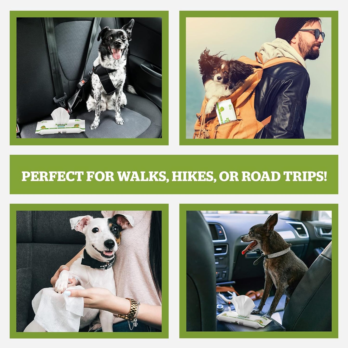 Pogi’s Dog Wipes Travel Packs – Hypoallergenic Pet Wipes for Paws, Body & Butt – Cleaning & Hydrating, Green Tea Scent, 240-Count