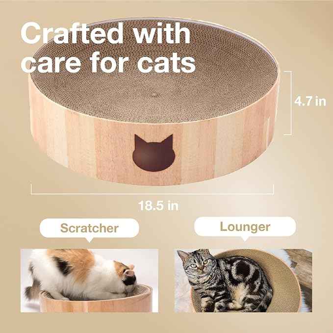 Necoichi Cat Scratcher Bowl for Indoor Cats - Cat Scratching Lounger with Reversible Usability and Extra Comfort for Lounge, Cardboard Bed Couch / (XL, Oak)