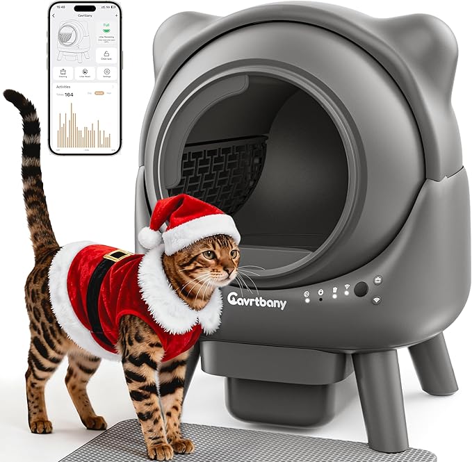 Automatic Litter Box, Self Cleaning Litter Box, Cat Robot for Multiple Cats, with Smart APP Control and Health Monitoring, Safety Sensors, with Trash Bags, Grey
