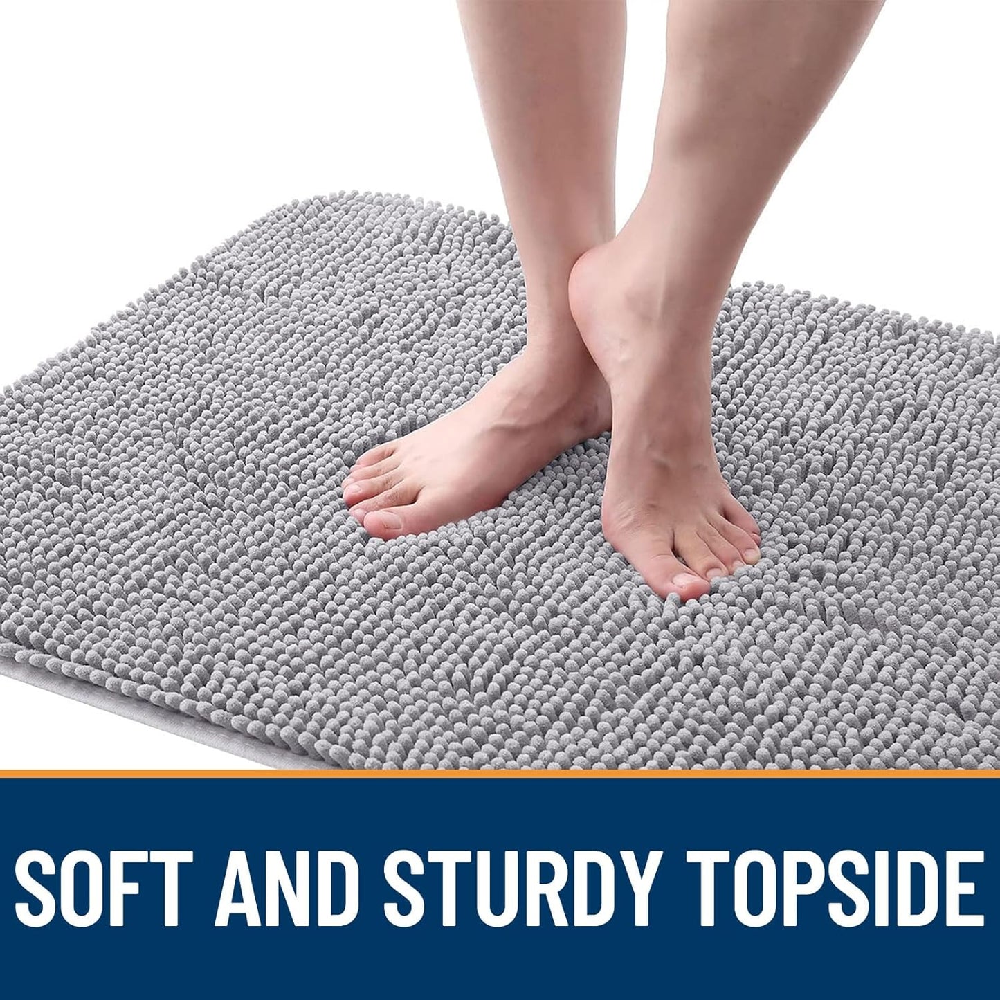 OLANLY Dog Door Mat for Muddy Paws 34x21, Absorbs Moisture and Dirt, Absorbent Non-Slip Washable Doormat, Quick Dry Chenille Mud Mat for Dogs, Entry Indoor Entryway Carpet for Inside Floor, Light Grey