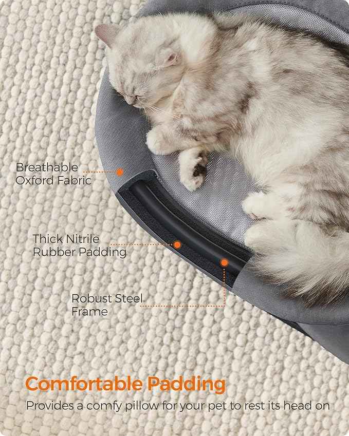 Feandrea 2-Tier Elevated Cat Hammock Bed, Breathable Furniture for Multi-Cat Households Indoor and Outdoor, with Removable Washable Mesh, Steel Frame, for Summer, Dove Gray UPCB012G01