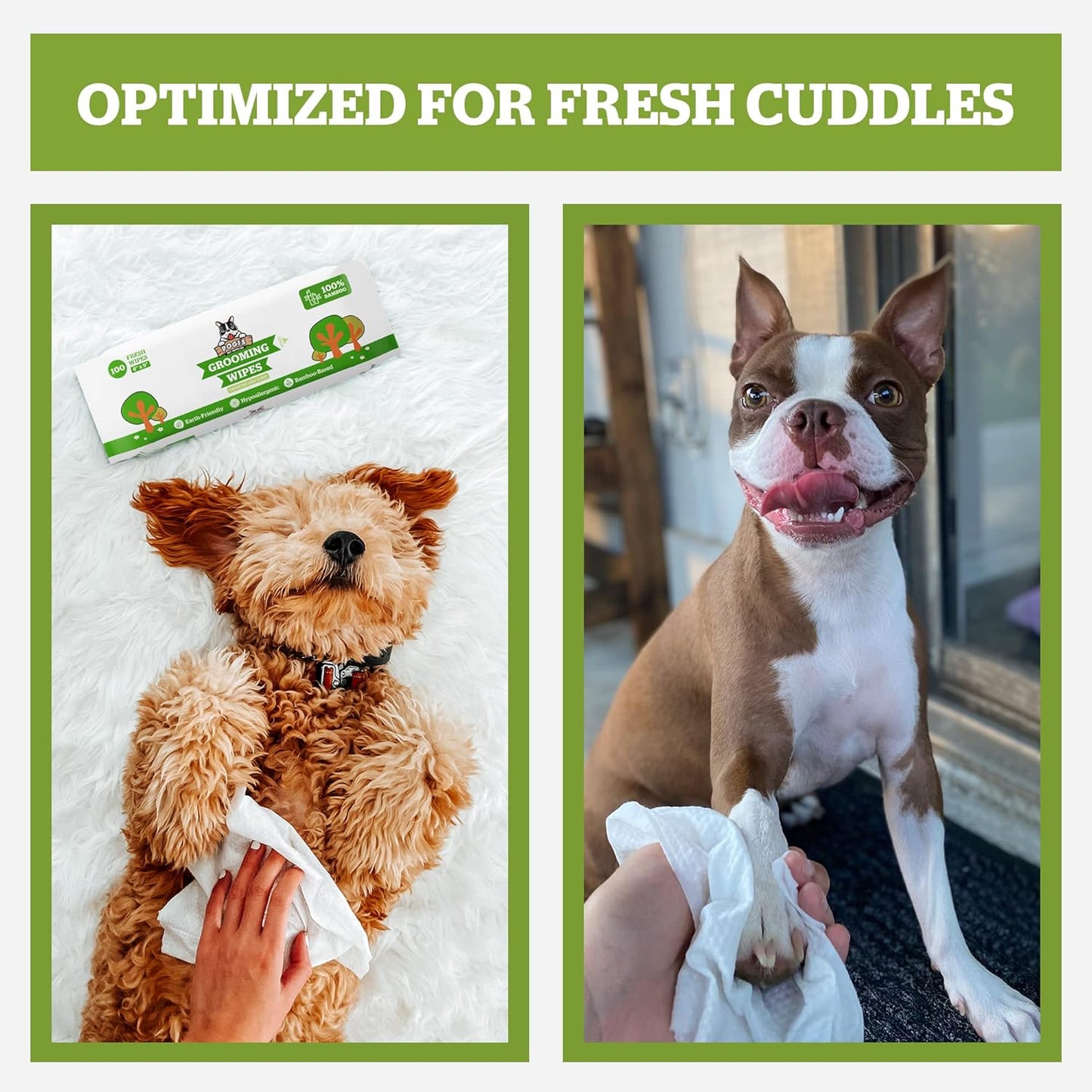 Pogi’s Dog Grooming Wipes – Hypoallergenic Pet Wipes for Paws, Body & Butt – Cleaning & Hydrating, Green Tea Scent, 100-Count