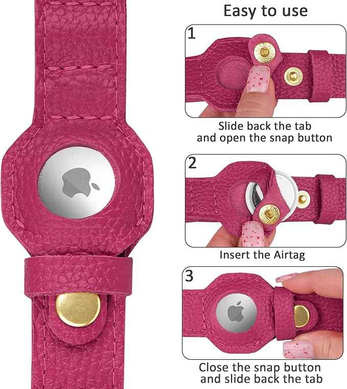 Leather Airtag Dog Collar - Soft Tracking Dog Collar with Apple AirTag Holder and Metal Buckle - Safety GPS Pet Collars for Small Medium Large Dogs Puppy Pink Red (Pink, S, 12"-15" Neck Fit)