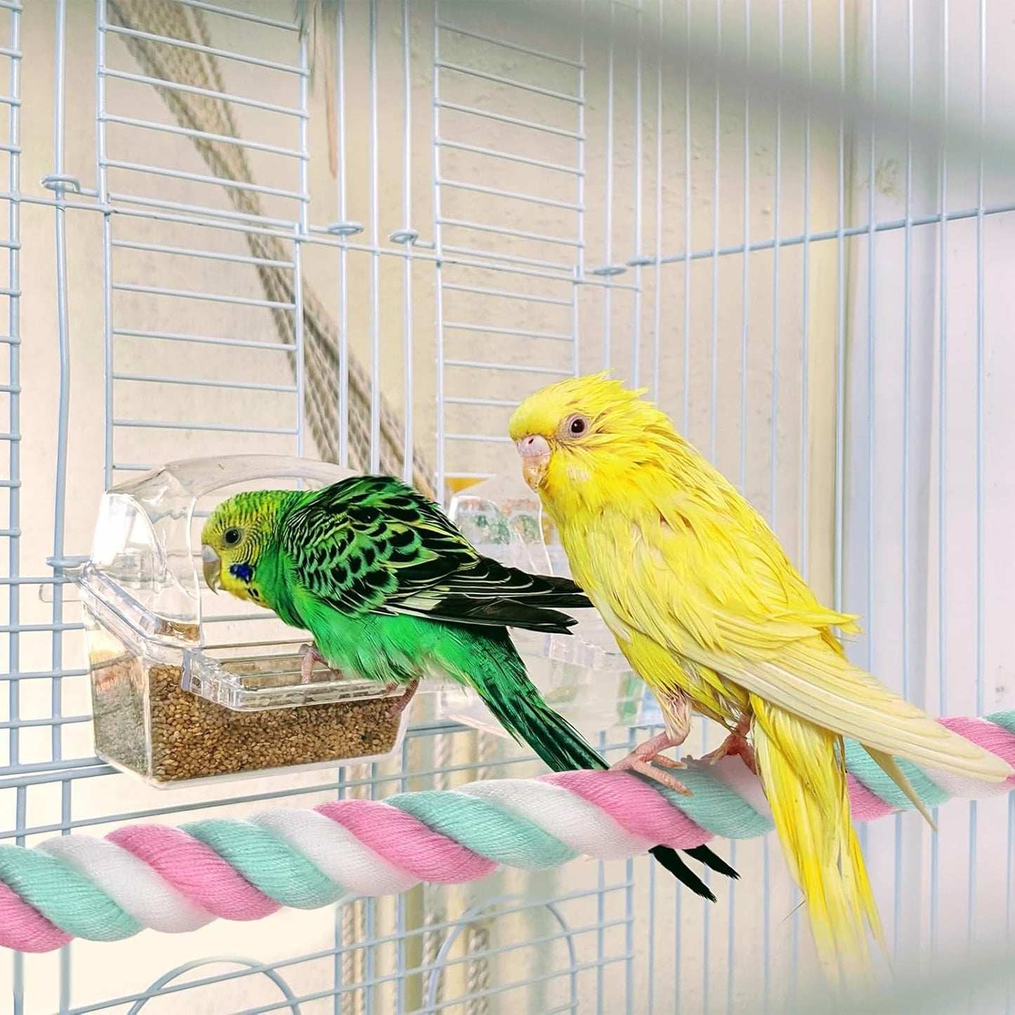 2-Pack Rope Perches for Bird Cages, 13.8 in Length Comfort Grip Flexible Rope Perch Beak & Paw Grinding for Parrots/Cockatiels/Parakeets, Bird Platform Sand [Pink Cyan]